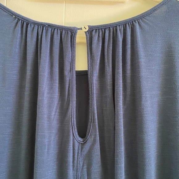 WEEKEND by Suzanne Betro size L blue long sleeve top gathered front - Picture 4 of 9
